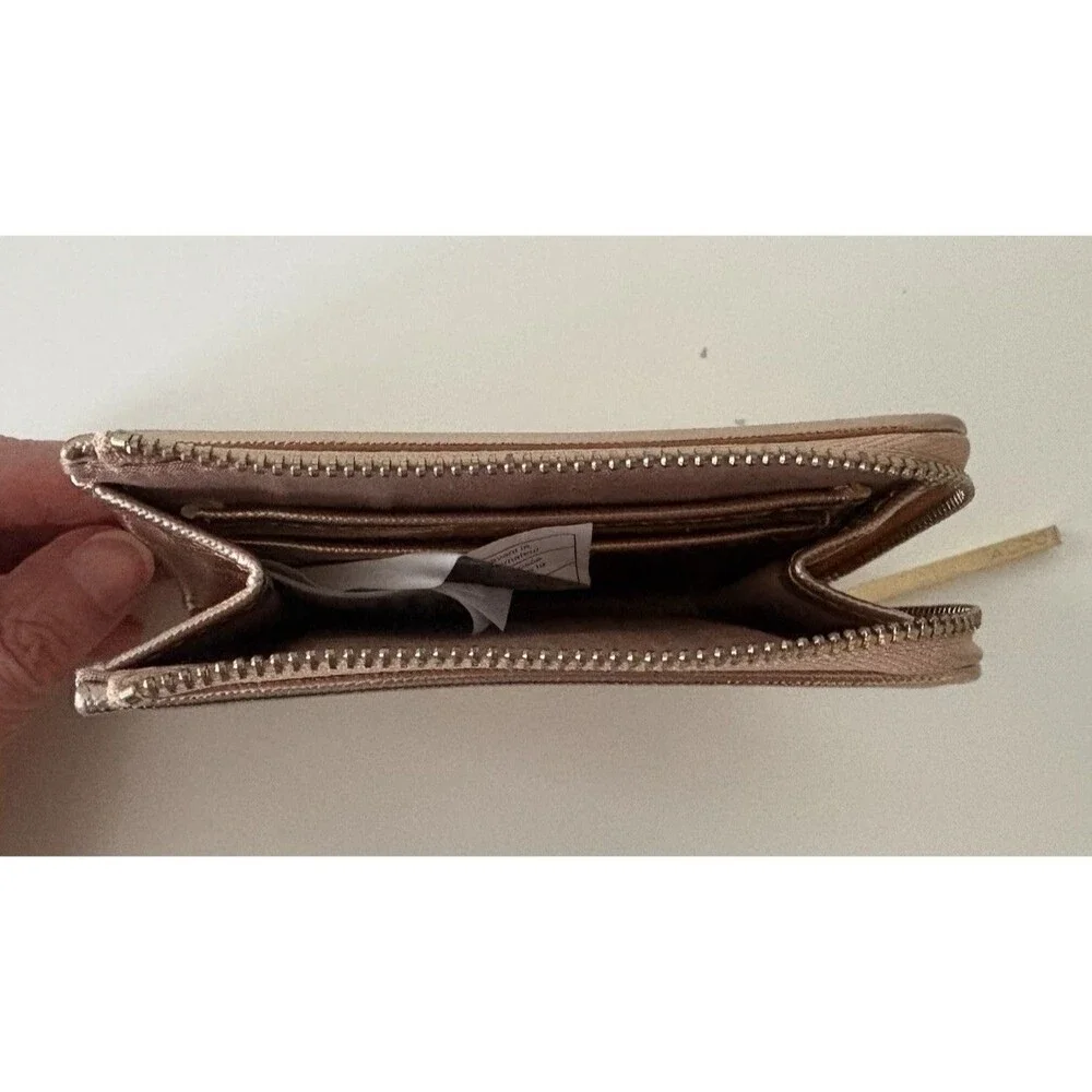 Aldo Women’s Zip Around Wallet Card Holder Rose Gold Metallic Metal Charm